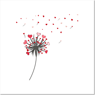 Dandelion with red retro hearts Posters and Art